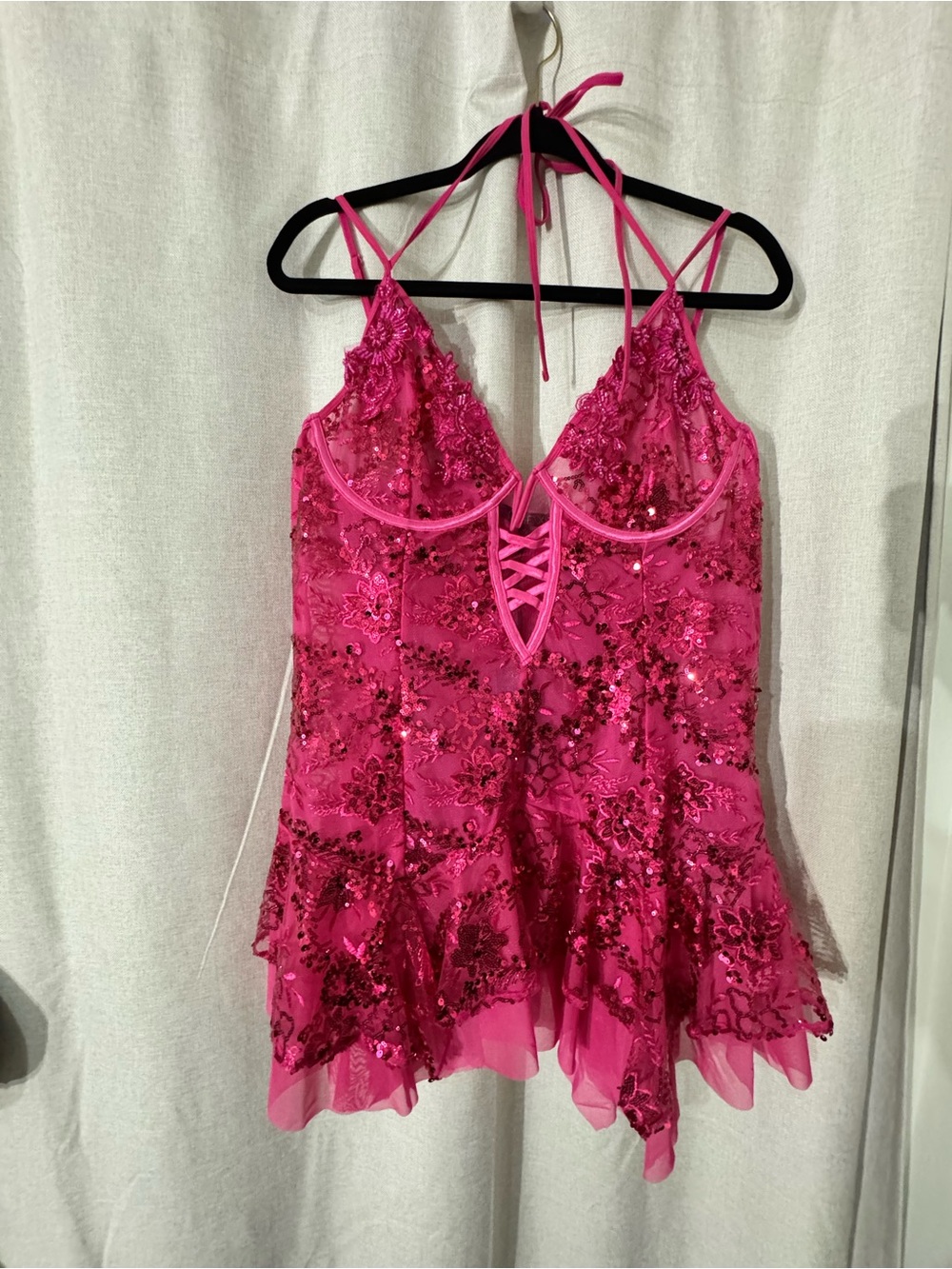 Dolls Kill Enchanted Euphoria Sequin Dress Hot Pink Festival Wear.